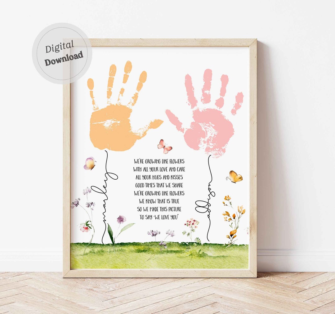 Personalized Poem We Are Growing Like a Flower Handprint Template Mother Day Art With Baby Name