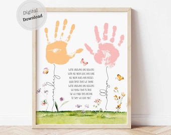 Personalized Poem we are growing like a flower Handprint template Mother Day art with baby name printable Flowers keepsake 2 hands