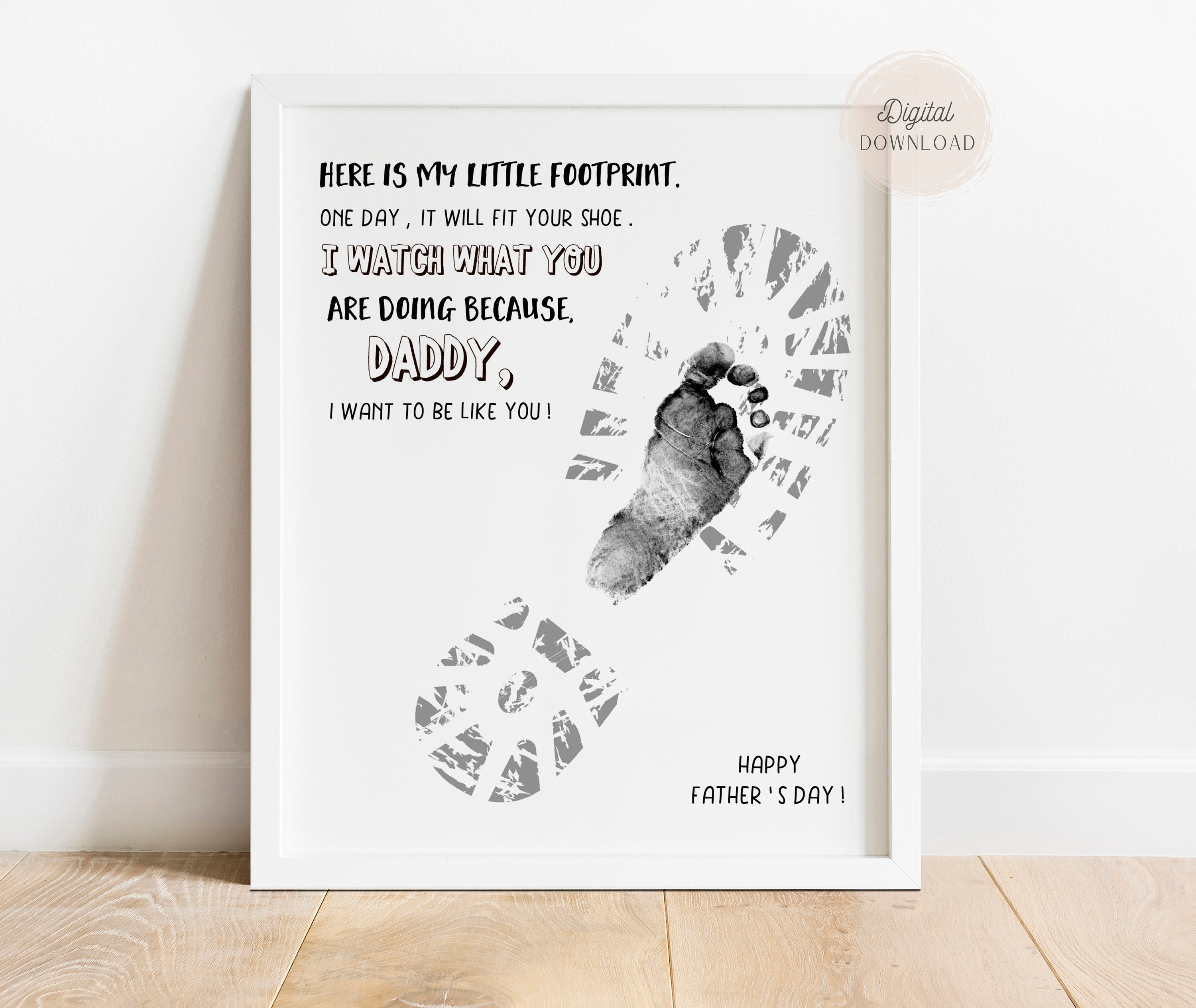 Following in daddy's footsteps printable, Father's day art for infants, Father's day craft, Infant foot art, Daddy handprint, poem