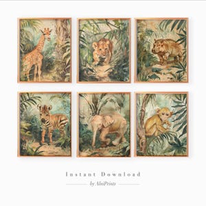 Safari Animals Nursery Prints: Vintage Jungle Art (Digital Download)