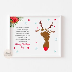 Poesia di renna con impronta di piede, modello da scaricare, stampabile, Natale, neonato, bambini, piedi, neonato, bambino, asilo nido, ricordo, scuola materna, buono regalo
