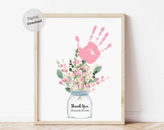 Thank You For Helping me Grow Handprint flowers art Mother Day sign printable from kids bouquet memory keepsake Gift Teacher Appreciation