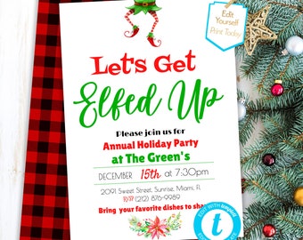 instant download Let's get Elfed Up Christmas Invitation Christmas Party template Elf Christmas Invite PDF Editable Holiday Digital invite