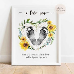 Vom Herzen meines Herzens Vorlage, Säugling Fußabdruck Kunst, Sonnenblumen Herz Handabdruck Basteln für Neugeborene, Kindertagesstätten und Geburtstagskarte