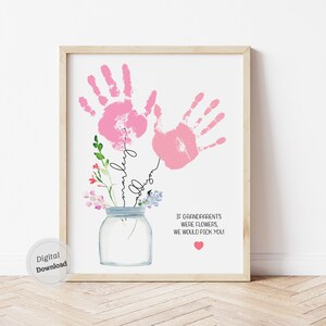 se os avós fossem flores, faríamos arte de impressão manual do dia dos avós Modelo personalizado de impressão manual Cartão dos avós com nomes de hastes