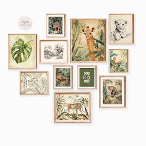 Safari Animals Nursery Prints: Vintage Jungle Gallery Wall Art (Digital Download)