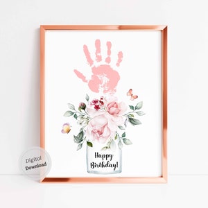 Alles Gute zum Geburtstag Handabdruck Vorlage für Oma Mama Nana Tante Großeltern Blumenstrauß Vorlage Baby Kinder Kleinkind Hände DIY