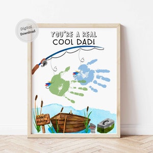 Peixe Handprint artesanato Real Legal Pai Dia dos Pais Modelo imprimível mãos imprimir lembrança download crianças crianças bebê infantil cartão de aniversário DIY