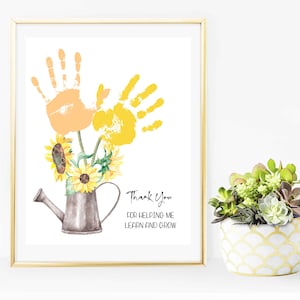 Thank You For Helping Me Learn And Grow Handprint printable Appreciation kindergarten Homeschool teacher Daycare Babysitter Pre-School