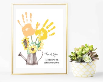 Thank You For Helping Me Learn And Grow Handprint printable Appreciation kindergarten Homeschool teacher Daycare Babysitter Pre-School