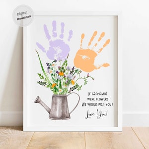 Oma Handabdruck Kunst wenn Omas Blumen Muttertag Geschenk von Baby Kinder Säugling Kleinkind druckbare DIY Erinnerung Andenken Geschenk Vorlage