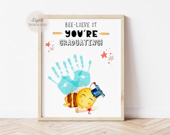 Graduation crafts, Plaque grad kids printable, Grad Handprint, Last Day of school Handprint Art Craft, Preschool kindergarten, End of year