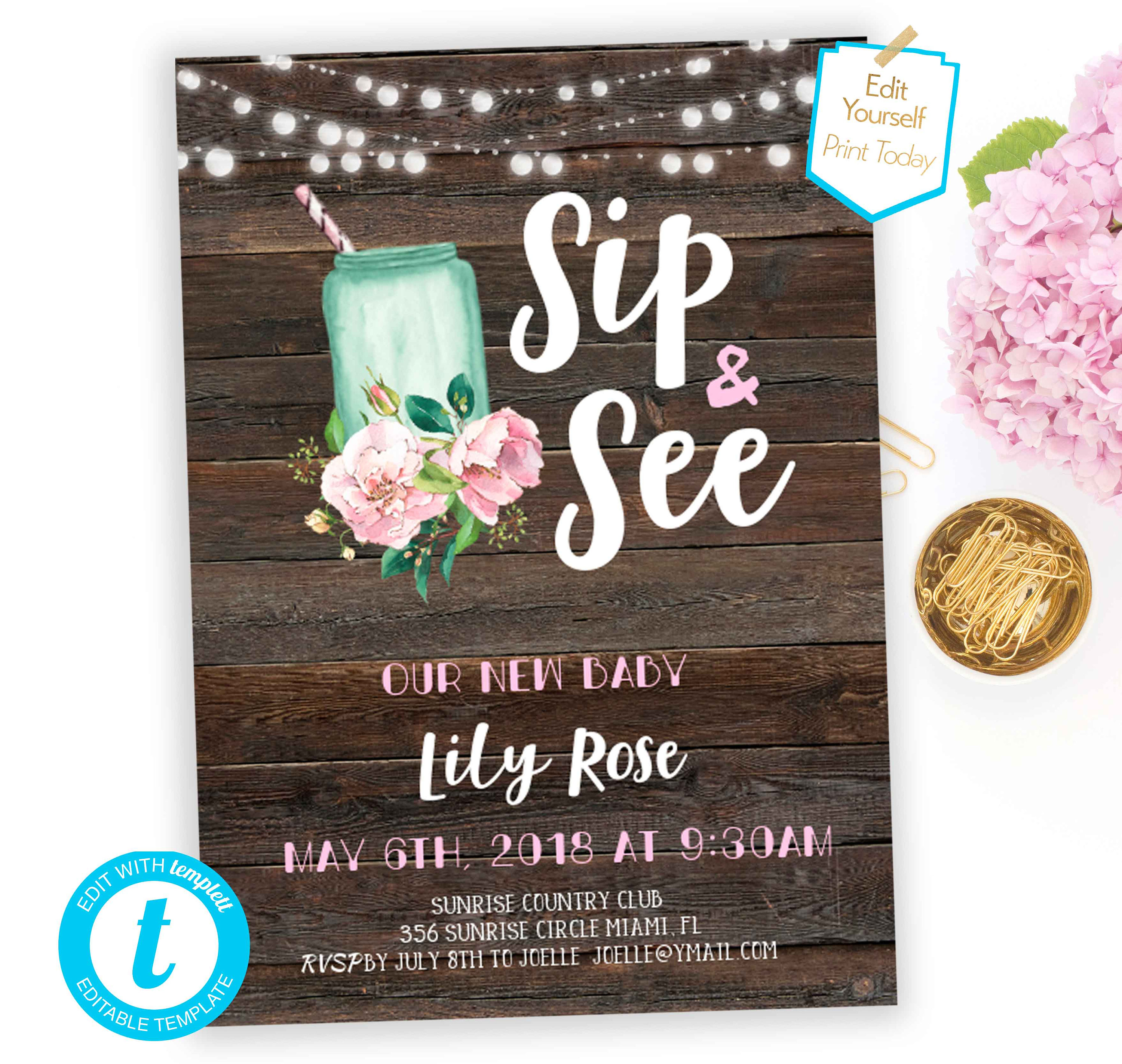 Sip and See Girl Invitation Templete Lemonade Meet and Greet Etsy