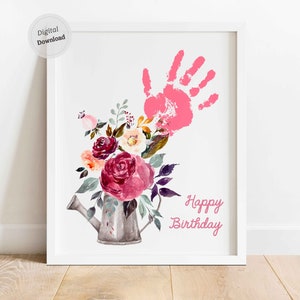 Handprint for grandma birthday Grandparent flower Handprint printable template Handprint crafts for grandma mom birthday Footprint Art