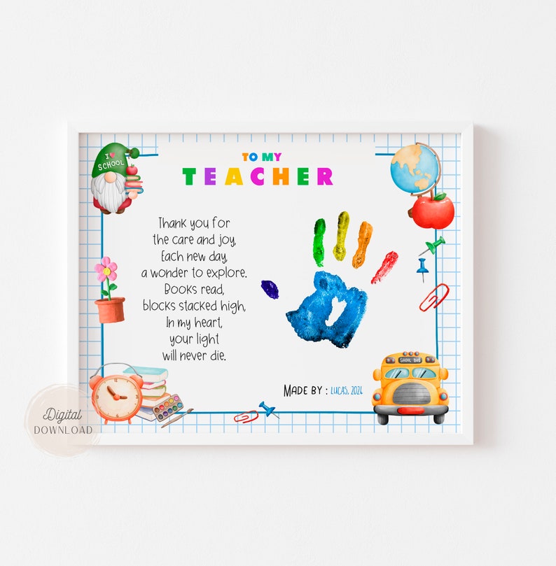 Handprint gifts for teachers, Thank you teaching, Poem gratitude for teachers, Thank you pre-K teacher, Daycare teacher appreciation, image 1