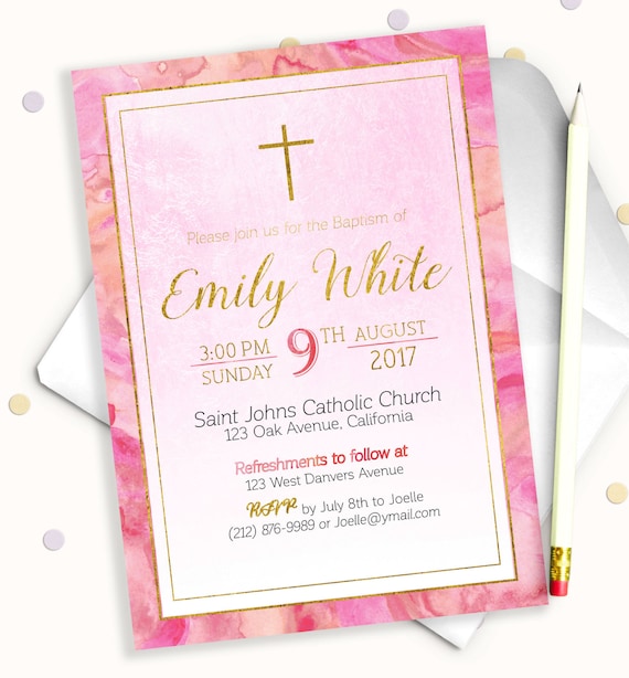 girl baptism invitation shabby chic personalized christening etsy