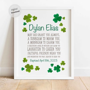Personalized Baptism baby gift Irish Christening communion gifts Boy girl Green Rainbow Shamrock baby name Christian Nursery Irish blessing