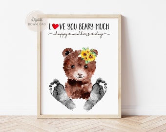 Footprint art for mother's day, Happy Mother's Day card, Infant foot art, Infant Footprint Art, Newborn footprint, Love you beary much