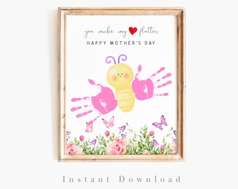 Handprint art for mother's day, You make my heart flutter, Mothers day crafts, Mother's Day art Projects For Kids, Elementary Students