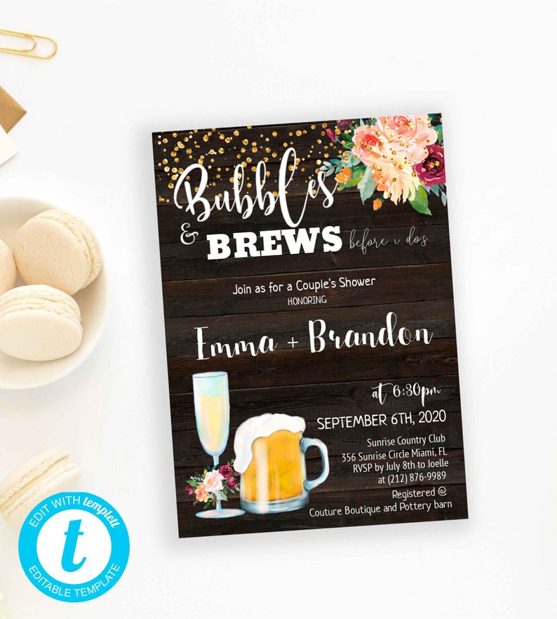 Bubbles and Brews Rustic Couples Shower invite Bridal Shower Etsy