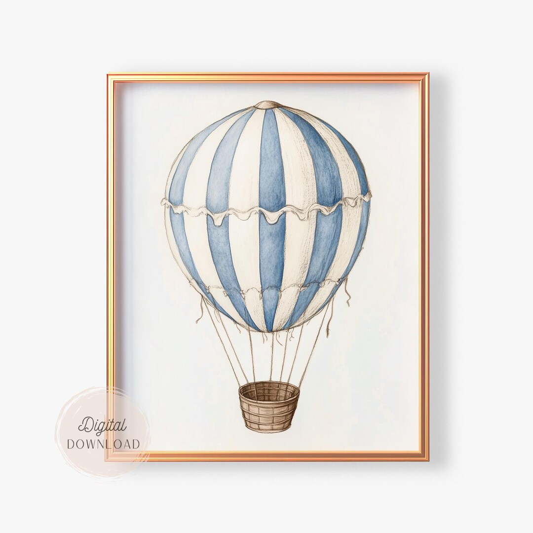 Vintage Blue Hot Air Balloon Nursery Art Print (digital Download) - Etsy