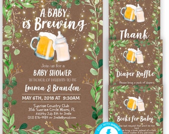 Baby is Brewing Baby Shower invitation set Editable Co Ed Baby Shower invite template BBQ Beer Baby  invite Bundle Download Invitation Kit