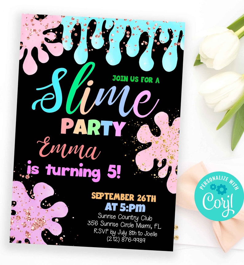 Slime Birthday Invitation Glitter Slime Party Invitation - Etsy