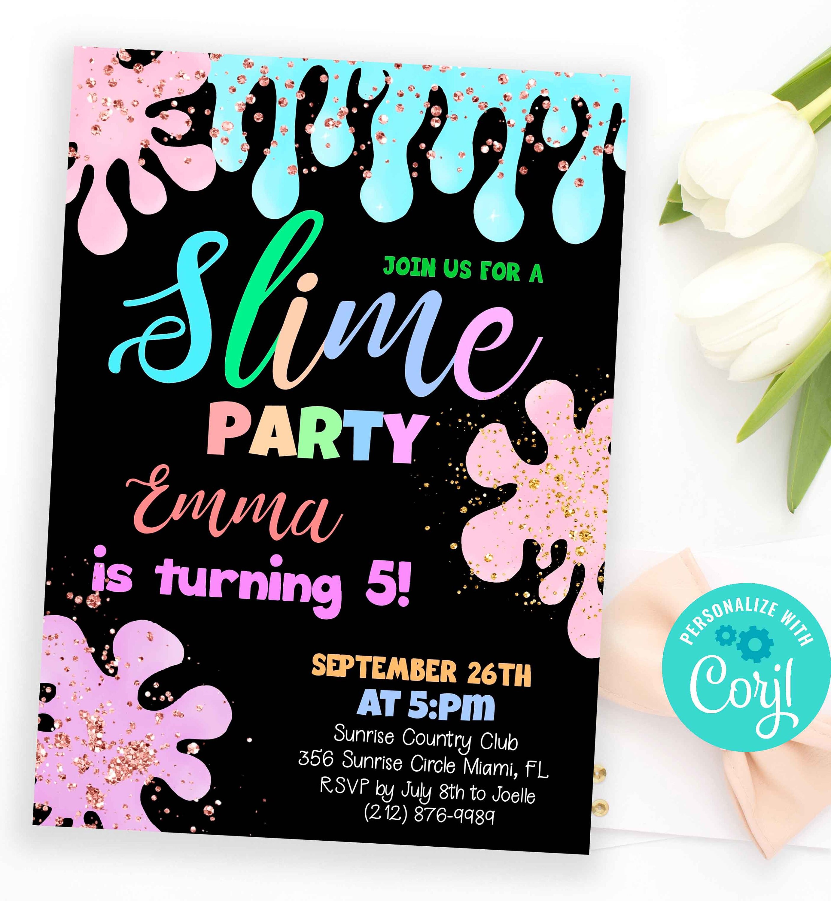 Slime Birthday Invitation Glitter Slime Party Invitation Etsy