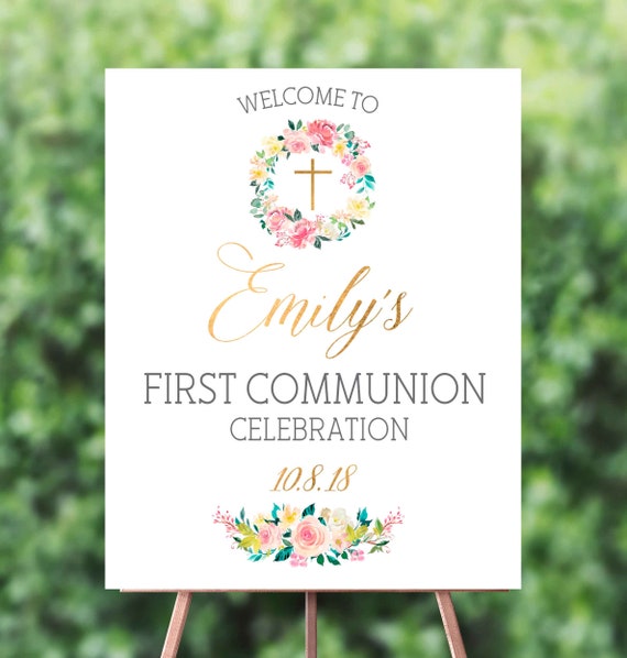 Printable Baptism Sign Girl Baptism Celebration Gold Etsy