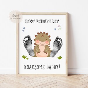 Vatertagshandwerk für Kleinkinder, Vatertags-Fußabdruck, Dinosaurier-Handabdruck, Kinder-Fußabdruckkunst, Vorlage-Fußabdruck, Roarsome Daddy