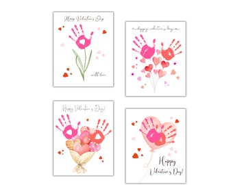 Valentine's Day cards Crafts - 4 Valentine Handprint Art Bungle - Valentine crafts Set for preschool, elementary, kindergarten, pre-k