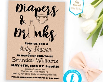 Dad to be invite Beer and Diapers invite Diaper baby Shower Invitation Dad Shower Couples invite Dads Brewery Template Huggies & Chuggies