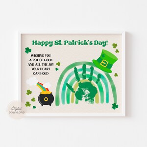 Deseos del Día de San Patricio Poema de huella de mano imprimible Clover Shamrock Handprint Craft plantilla Niños Bebé Niño Recuerdo de memoria DIY Descargar
