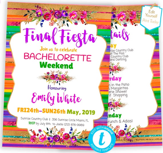 Final Fiesta Editable Fiesta Bachelorette Party Invitation | Etsy