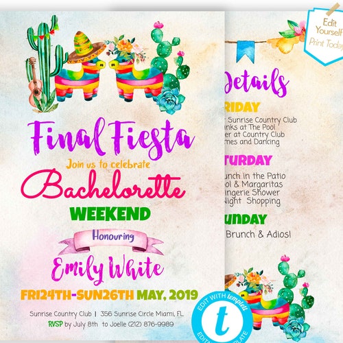 Editable Final Fiesta Bachelorette Party Invitation Fiesta - Etsy