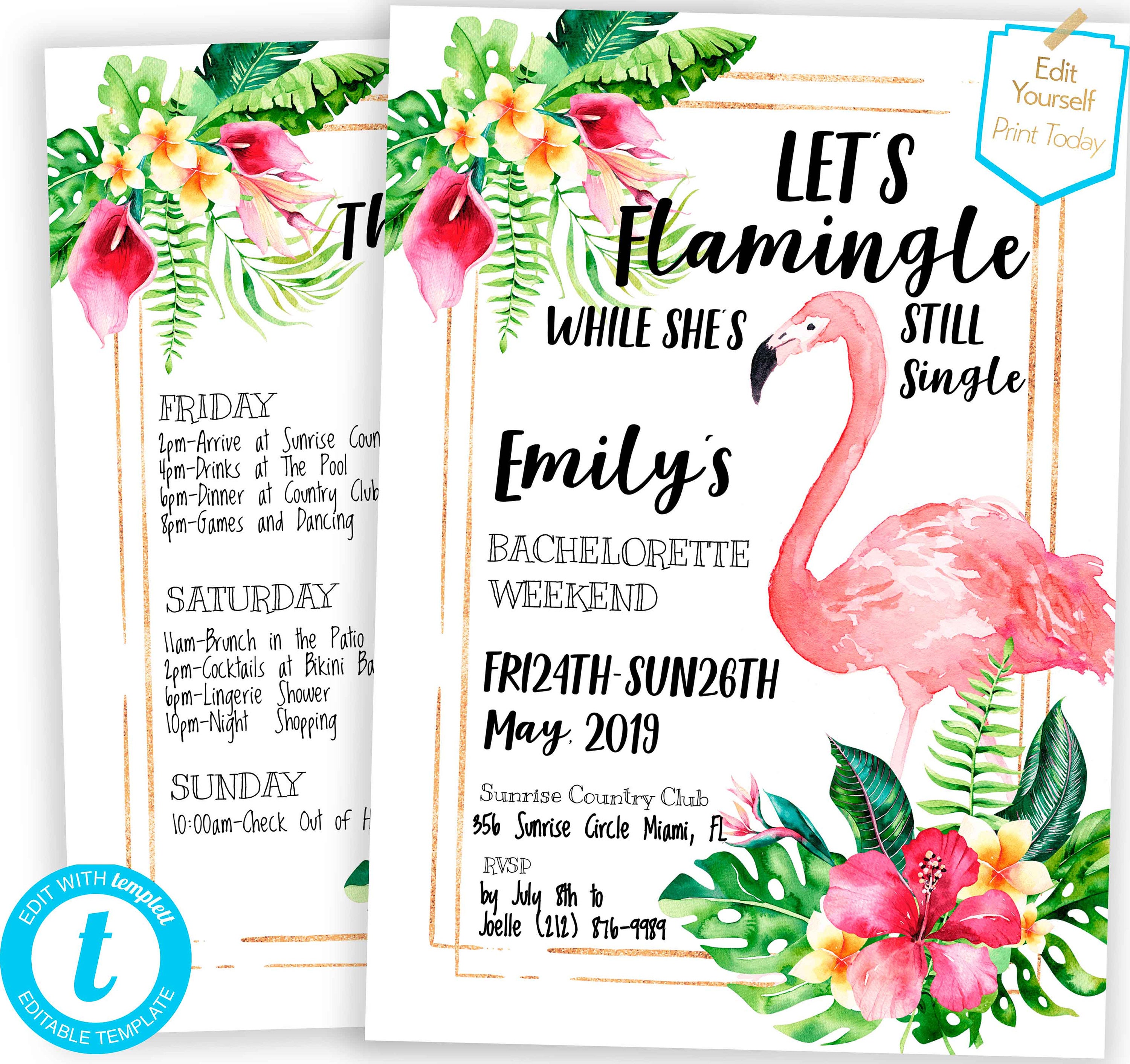 Edit with Canva let\u2019s Flamingle Bachelorette Canva Template