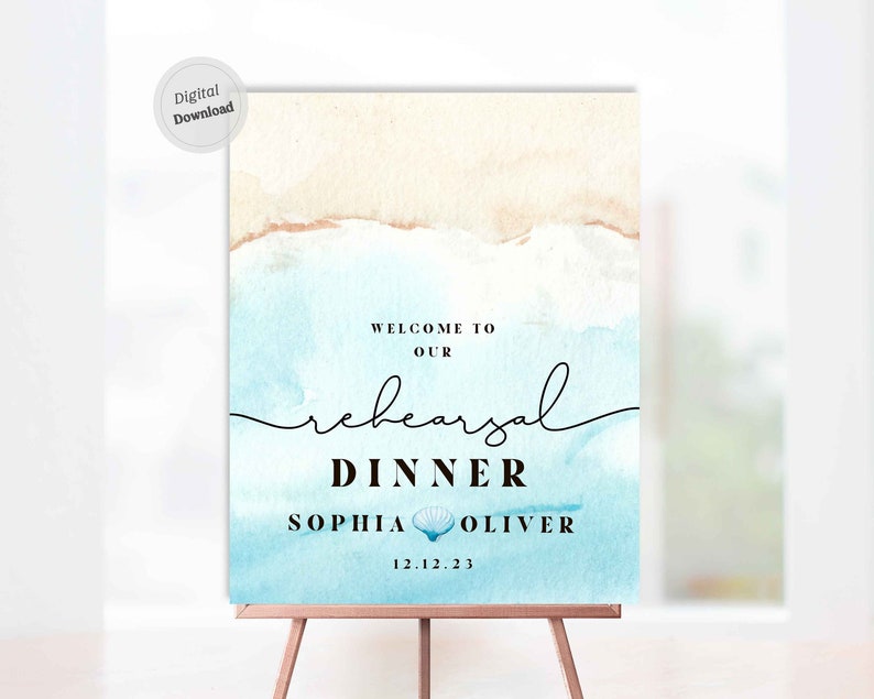 Beach Wedding Rehearsal Dinner Welcome Sign decorations Couples Shower Ocean Sea download Printable coast party decor banner Poster image 1