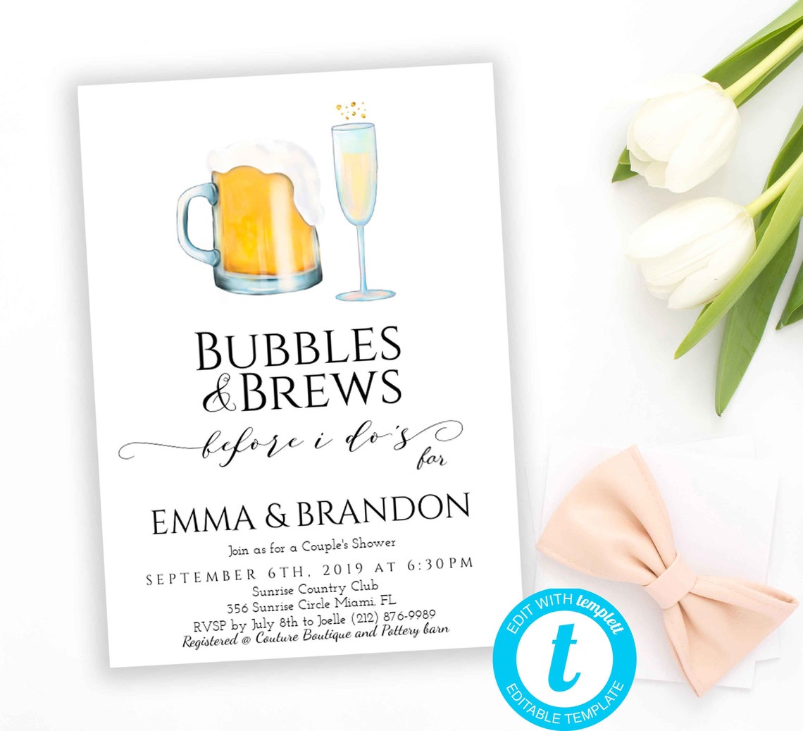 Bubbles and Brews Couple Shower Invitation Template Wedding Etsy
