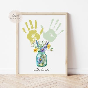 Handabdruck Blumen zum Muttertag, handgemachte Karte zum Muttertag, Geschenk für Mama, Handabdruck Geschenk für Mama, Geschenk für Babysitter und Kindermädchen