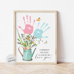 si les grands-parents étaient des fleurs, nous le ferions Handprint art craft imprimable bouquet Carte de jour des grands-parents de petits-enfants bébé souvenir