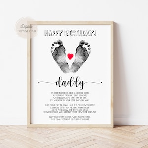 Carte d'anniversaire empreinte de pas papa - poème d'anniversaire de papa - citations de joyeux anniversaire à mon papa - art de l'empreinte - 1er anniversaire de papa