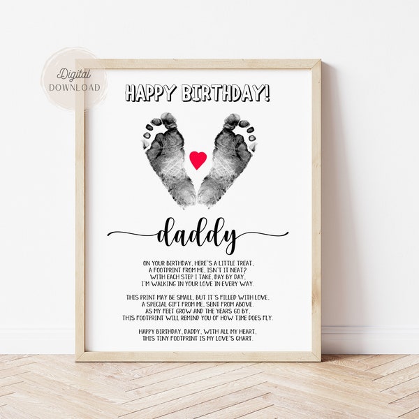 Daddy Footprint Birthday Card - Daddy Birthday Poem -  Happy Birthday Quotes to my Daddy - Footprint Art - 1st birthday as a daddy