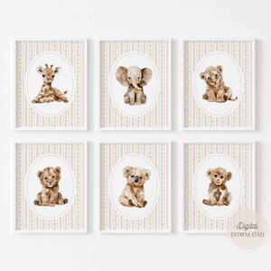 Safari Animal Nursery Prints: Vintage Gallery Wall Art (Digital Download)