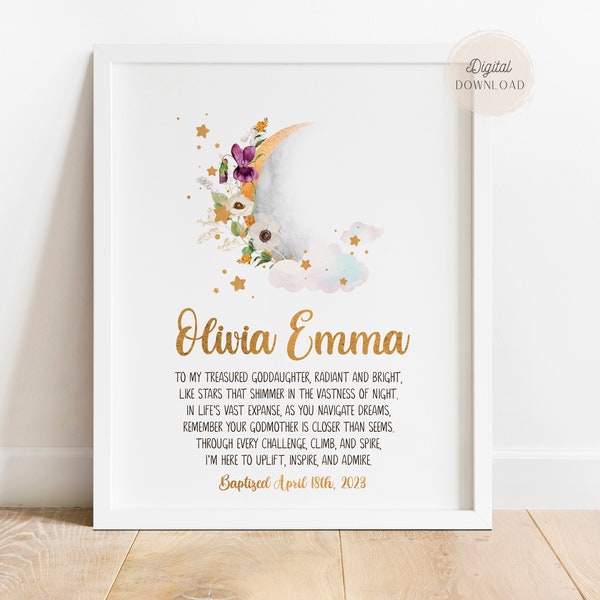 Baptism girl gift, Personalized Christening gift from Godmother for Goddaughter, Communion poem Gift, Blessings for first holy communion