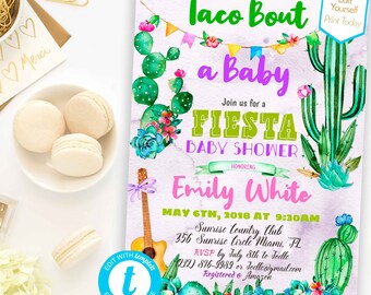 Gender reveal  taco bout a baby Fiesta Baby Shower Invitation Cactus Baby Invite Editable Invite Mexican Digital Download Invite Editable