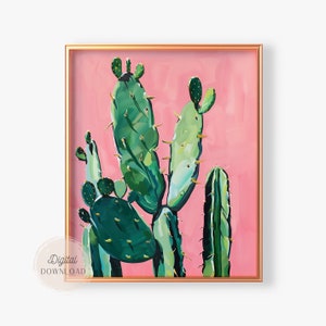 Kaktus Wandbild, Western Wüste Rosa Poster, Vintage Drucke Ölgemälde, Girly Schlafzimmer, druckbare Wohnheim Poster, adrettes Dekor