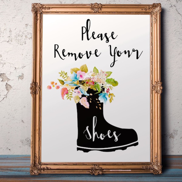 Remove shoes sign Take Shoes Off Please Remove your Shoes Entryway Decor No Shoes Door Dorm decor Rustic Sign Take Shoes  Watercolor flowers