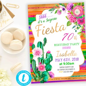 Milestone Birthday 70th Birthday Fiesta Birthday Invite Surprise Fiesta Birthday Invite Editable Template anniversary Invite  Download PDF