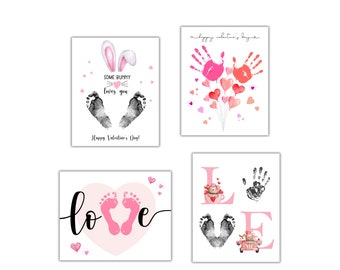 Baby First Valentines Day Card  - 4 Valentine Handprint and footprint Art Bungle - My first Valentine - infant activities for daycare