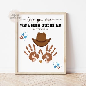 Cadeaux empreinte de main pour papa, empreinte de main de cow-boy, art occidental d'empreinte de main de grand-père de papa, travaux manuels de fête des pères, art d'empreinte de main d'enfants et métier d'impression à la main